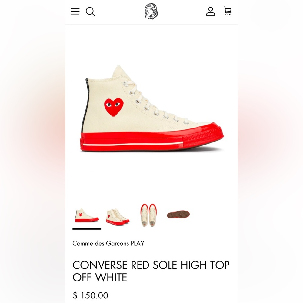 Comme Des Garcons PLAY x Converse Unisex Red Sole High Top Sneakers | Beige - Picture 4 of 5